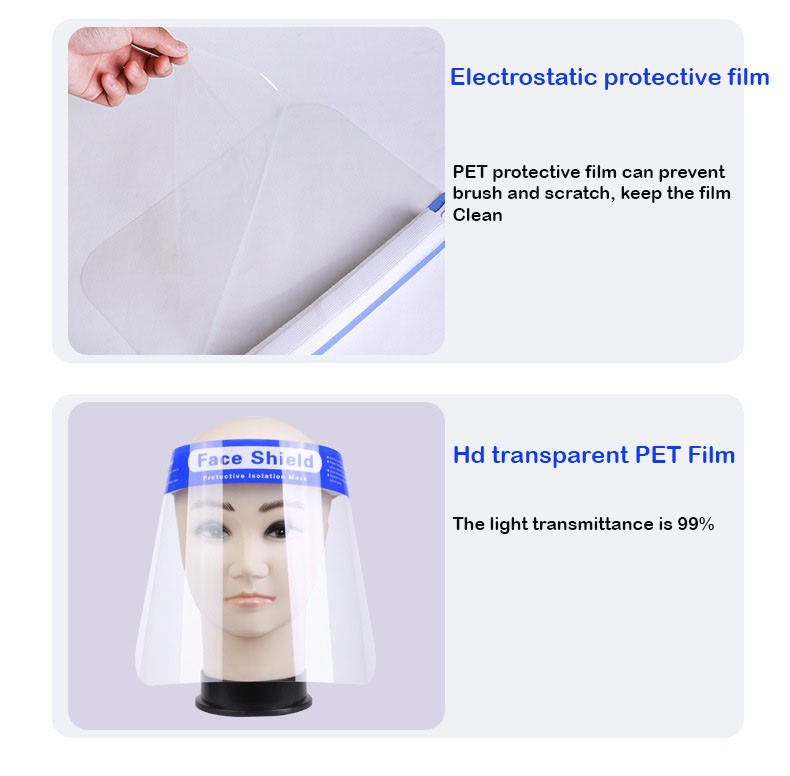 Disposable 320*220mm PET Protective anti fog transparent face shield for dental